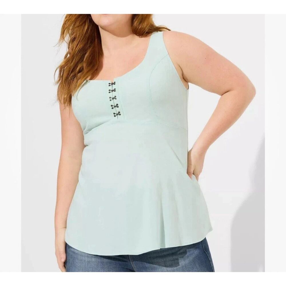 Torrid Sleeveless Top Tank Womens 2X Babydoll Hook & Eye Fit & Flare Mint Green